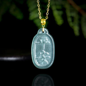 หยกเจไดต์สีน้ำเงินธรรมชาติ จี้หยกสไตล์จีน ประดับทอง 18K เครื่องประดับแฟชั่นชั้นดี สร้อยคอ พร้อมใบรับรอง D743 - Product Image 2