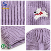 Bonnet épais haut de gamme avec patch brodé chien, bord côtelé replié, accessoire d'hiver douillet, design personnalisé sur mesure, fournisseur direct en stock