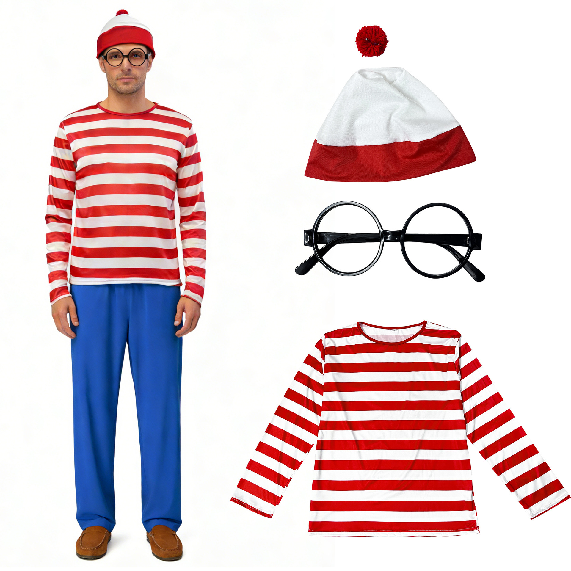 9007 Adult Men's Hat with Pom-Pom Glasses Top