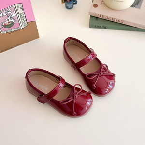 Nouvelles Ballerines en Cuir PU Rouge à Nœud Papillon pour Filles, Modèle Automne, Chaussures de Princesse à Bout Peu Profond, Vente en Gros - Product Image 4