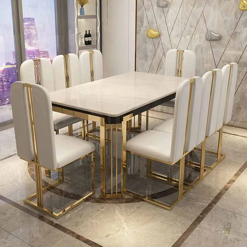 Conjunto de mesa de jantar dourada 5780, 8 cadeiras sala de jantar