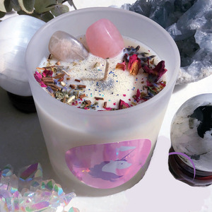 Bougie de Sorcière Chakra <span class=keywords><strong>Magique</strong></span> Parfumée Fait Main Infusée de Cristaux avec Logo Personnalisé et Décorations de Fleurs Séchées Naturelles de Luxe - Product Image 6