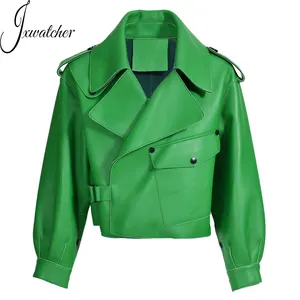 Wholesale Motorcycle Ladies Genuine Sheep Leather Jacket Ladies Cropped Bomber Style Fashion Spring Real Leather Jacket Women