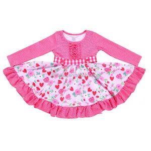 girls ruffle floral dress pink polka dot children long sleeve dress