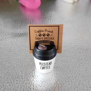 Porte-cartes en forme de tasse à café, organisateur de bureau en bois blanc pour cartes de visite, notes, support pour mémos - Product Image 1