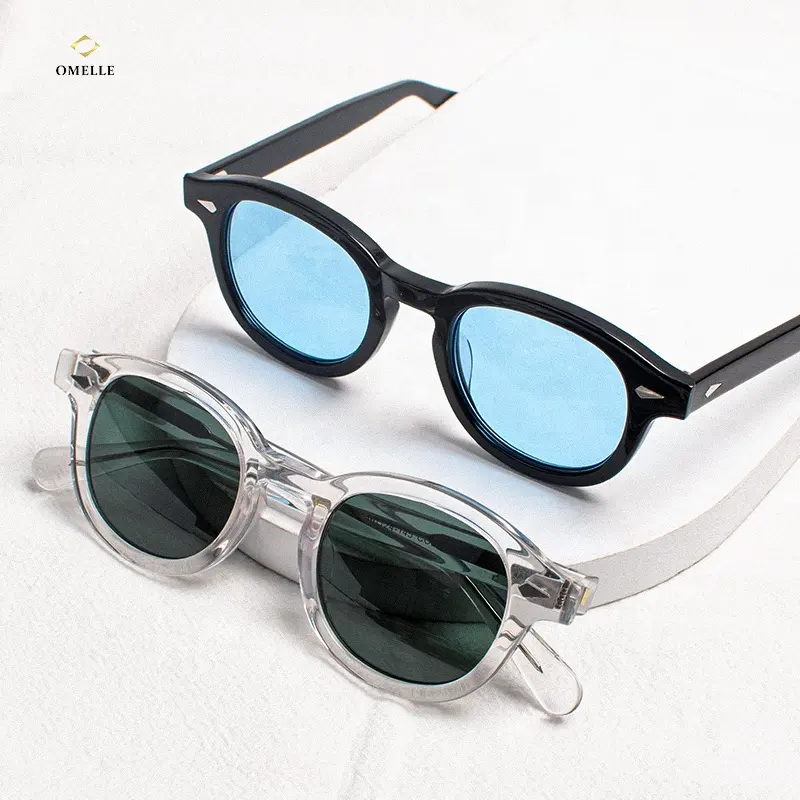 Omelle Vintage Classic Transparent Acetate Sunglasses Blue Color Nylon Lens Sun Glasses Mazzucchelli Occhiali da sole