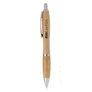 Stylo publicitaire rétractable en métal avec logo gravé au laser, encre à séchage rapide, en bambou - Product Image 3