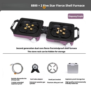 Fornello <span class=keywords><strong>da</strong></span> Campeggio Pieghevole Portatile in Acciaio Inox, Fornello a Gas per Esterni, Antivento, a 2 Fuochi - Product Image 6
