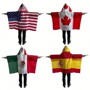 Capa con Capucha y Mangas de Poliéster con Diseño de Bandera Nacional para Protección contra la Lluvia, Personalizada, en Oferta, para Aficionados al Fútbol que Animan a Estados Unidos, Canadá y México - Product Image 1