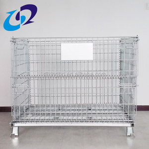 Contenedor de Almacenamiento de Carga, Carro de Lavandería, Malla de Alambre Soldada, Plegable, Apilable, con Cierre, Puerta Semiabierta, Acabado Galvanizado, Caja para Palés - Product Image 3