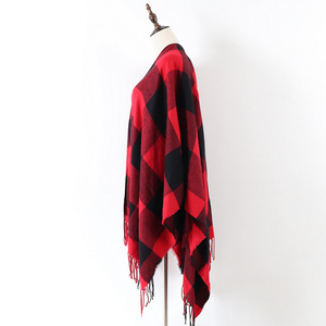 Nouveau <span class=keywords><strong>Poncho</strong></span> Châle Femme Hiver Rouge Motif Carreaux Classique Vente Chaude - Product Image 2