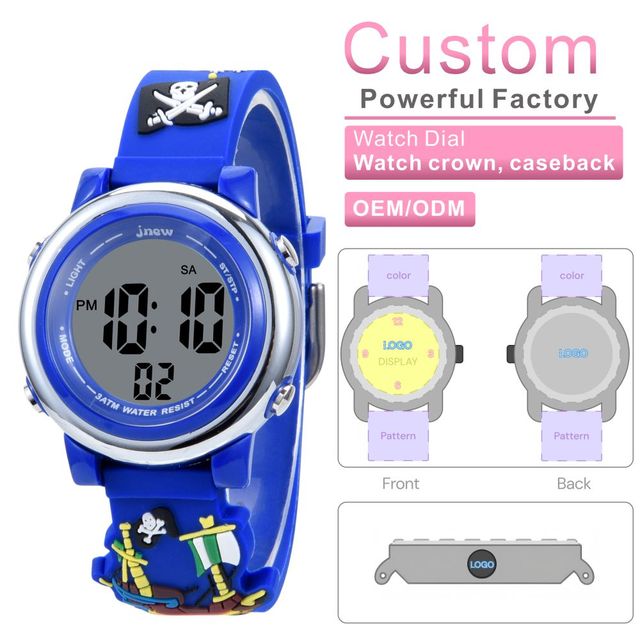 Kids Sport Watch Shark 3D Cartoon Alarm Luminous 3BAR Water Resistant Birthday Gift Wristwatch