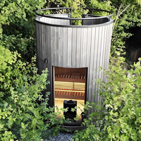 Sauna Uap Kering Modern Berbahan Kayu Cedar Merah, Model Tong, Ramah Lingkungan, untuk Taman, dengan Pemanas Listrik, Kayu Bakar Solid, Pemandangan Panorama, Ukuran Dapat Disesuaikan