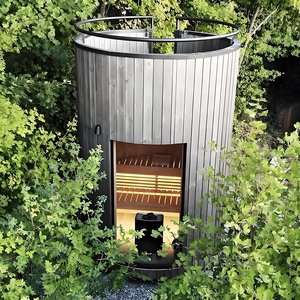 Sauna Tradizionale a Secco in Cedro Rosso Moderno, Panoramica, Elettrica, per Esterni, Personalizzabile, con Bruciatore a Legna - Product Image 2