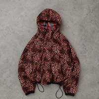 Chaqueta con Capucha y Estampado de Leopardo Personalizada OEM ODM para Hombre, Chaqueta Corta con Cierre, Ropa Urbana Y2K, Fabricante de Ropa Personalizada