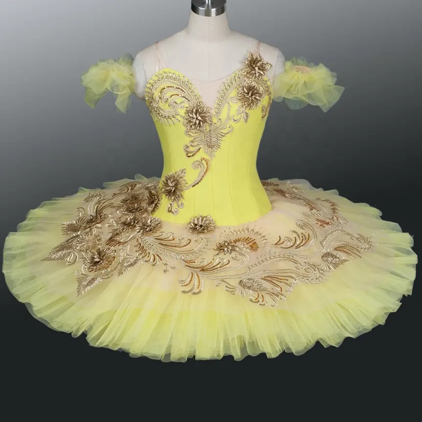 AP061 Gold Satin Custom Made Sleeping Fairy Classic Tutu Girls Competition Ballet goose Costumes For Adults bird ballet tutu