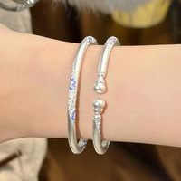 Bracelet en émail de style chinois en forme de gourde, motif floral tendance, en cuivre plaqué argent, empilable, décontracté, unisexe, cadeau, bijoux