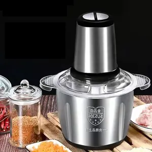 Máquina de bater carne em aço inoxidável 2L, picador de carne, liquidificador portátil multifuncional, mini moedor elétrico de carne