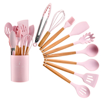 Accessoires de cuisine Outils de cuisine Ustensiles de cuisine Ustensiles de cuisine en silicone souple avec poignées en bois Vente chaude 9pcs In 1 Set Vert