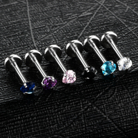 Bijou de Piercing en Acier Inoxydable avec Zircon Sertie sur Anneau Labret, Clou d'Oreille de Cartilage Tragus Hélix et Lèvre Monroe