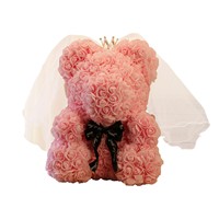 Couronne de fleurs éternelles, voile et ours en rose, cadeau idéal pour les filles pour un anniversaire, la Saint-Valentin, la fête des mères (boîte cadeau incluse)