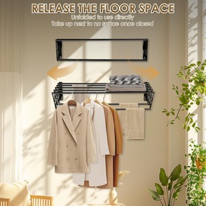 Séchoir à linge mural pliable Porte-serviettes à linge peu encombrant <span class=keywords><strong>pour</strong></span> salle <span class=keywords><strong>de</strong></span> bain et salon - Product Image 3