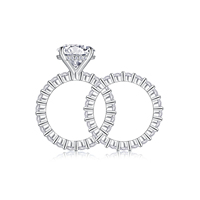 Ensemble de mariage en moissanite en argent 925 avec bague de fiançailles à halo dissimulé et alliance éternité pour femme, vente en gros