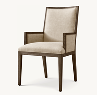 Fauteuil de salle à manger carré en tissu avec structure en bois massif, style contemporain français de luxe, pour hôtels, restaurants et salles de banquet