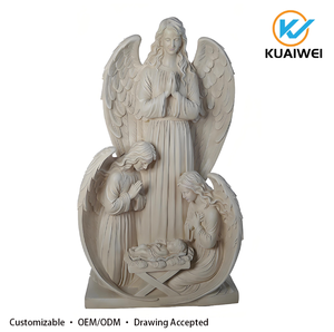 KW Molded European Style Angels Adoring Baby Jesus Nativity <b>Statue</b>-White Resin Sculpture Eco-Friendly <b>Religious</b> Christmas Decor - Product Image 2