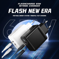 Pengisi Daya Dinding GaN 65W Colokan EU Dual USB C PD PPS Pengisi Daya Cepat Bersertifikasi CE untuk Laptop, Ponsel, Tablet