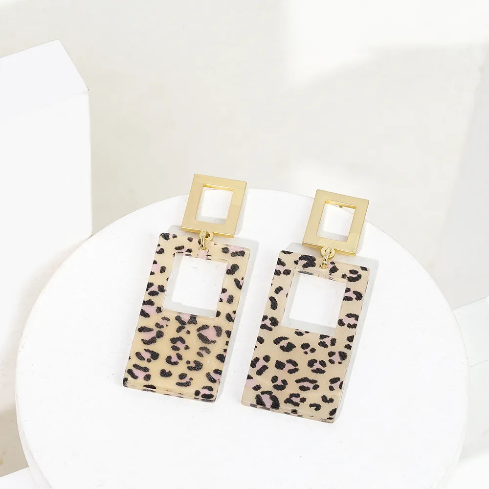 Wholesale Customized Acrylic Square Leopard Earring Earrings Leopard Fashion Trend Costume Jewelry Earrings