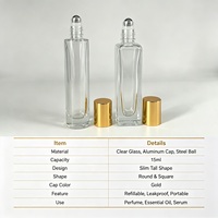 Botol Roller Kaca Transparan Panjang & Ramping 15ml, Bentuk Silinder & Persegi, Wadah Roll-on Isi Ulang untuk Minyak Atsiri & Parfum