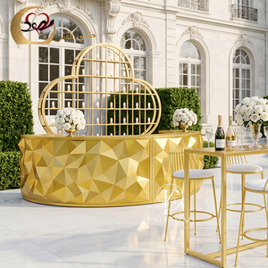 Half Moon Shape Gold Contemporary Metal <b>Bar</b> Counter <b>Table</b> for Hotel Restaurant Party Events - Product Image 4