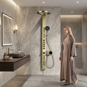 Ensemble de <span class=keywords><strong>douche</strong></span> multifonctionnel en cuivre de conception <span class=keywords><strong>italienne</strong></span> avec douchette pluie et douchette lombaire, finition or brossé - Product Image 5