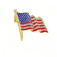 Broche personnalisée en métal avec drapeau national, plaqué or, émail souple, épingles en zircon, aimant, pour vêtements et chapeaux