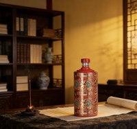 Bouteille de liqueur en verre ronde vide de 500 ml, peinte à la main, motif dragon chinois classique et floral, avec couvercle, Sishang
