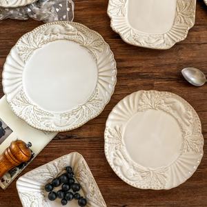 จานเซรามิกวินเทจ Lelyi ลายแกะสลักแบบเตาเผา สำหรับเสิร์ฟพาสต้า สลัด ของหวานสไตล์<span class=keywords><strong>ฝรั่งเศส</strong></span> สวยงาม เหมาะสำหรับอาหารตะวันตก ใช้ในครัวเรือน - Product Image 3