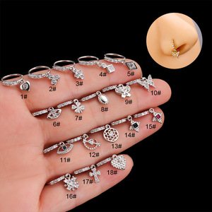 POENNIS küçük boy mavi gözler kalıcı burun halkası CZ hint kalp şekilli Dangle burun yüzükler kadınlar için - Product Image 2