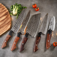 Ensemble de couteaux de chef artisanal en acier carbone de luxe, manche en bois, écologique, pour droitier, compatible lave-vaisselle, finition mate, épaisseur 2,2 mm