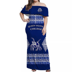 <span class=keywords><strong>Robe</strong></span> maxi à épaules dénudées Queen Salote College avec motif géométrique et motif de crabe, bleu et blanc, tenue d'<span class=keywords><strong>esprit</strong></span> universitaire - Product Image 5