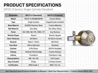 Serrure de porte à cylindre simple en acier inoxydable SUS304 de qualité supérieure, finition nickel satiné, antivol, à clé, avec cylindre en laiton à 6 goupilles