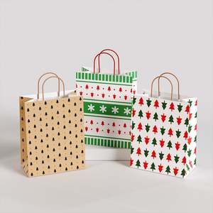 Sac en papier kraft jetable imprimé avec logo personnalisé, durable, pour emporter des aliments, faire des courses, offrir des cadeaux, avec poignée, style classique, pour la promotion - Product Image 3
