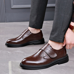 Men's Genuine Leather Oxfords Round Toe <b>Hook</b> Loop Soft Sole Office Career Dress <b>Shoes</b> Autumn Solid Color Business Formal Wear - Product Image 2