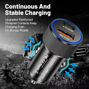 Chargeur de voiture métallique à double port PD 38W, USB 20W, charge rapide 18W, type-C, QC3.0, sortie 5V/3A, noir/blanc, modèle JY-9, vente chaude - Product Image 4