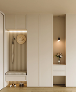Armoire d'entrée de style <span class=keywords><strong>scandinave</strong></span> avec éclairage LED et banc à chaussures Armoire d'entrée beige de luxe pour appartement de luxe - Product Image 1