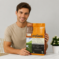 Pochette à fond plat UV mat avec fermeture éclair pressée, en plastique de qualité alimentaire, emballage adapté pour animaux de compagnie, pour 1,5 kg d'aliments naturels pour chiens