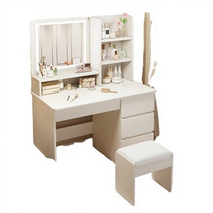 Table de maquillage moderne, durable, écologique, petite et économique pour chambre à coucher, avec miroir LED pleine longueur et tiroir de rangement - Product Image 4
