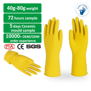 Gants en caoutchouc pour vaisselle doublés de troupeau jaune coloré <span class=keywords><strong>45g</strong></span> pour femmes 30cm gants de sécurité en <span class=keywords><strong>Latex</strong></span> épaisseur moyenne pour gants de ménage - Product Image 2