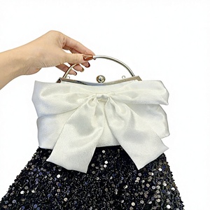 White Polyester Bow Wedding Dinner <b>Handbag</b> With <b>Chain</b> Strap High-grade Gift Bag Tanjing - Product Image 1