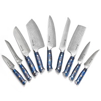 Damascus Nakiri-mes met visgraatpatroon lemmet & handvat van blauw hars met sterrenpatroon, scherp koksmes voor de keuken